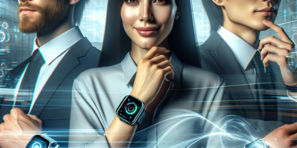 "Smartwatch displaying productivity apps and notifications, symbolizing the impact of wearable technology on modern work efficiency"